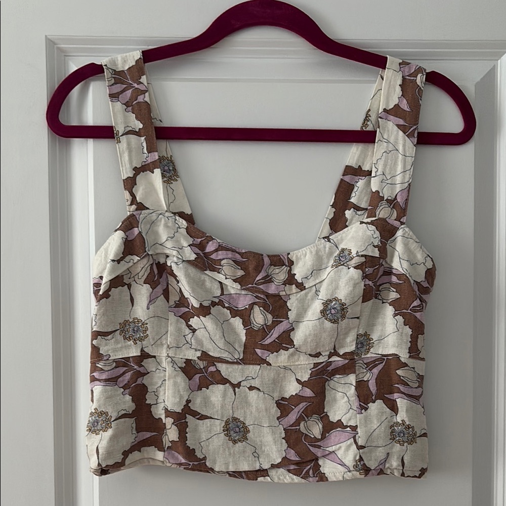 Abercrombie & Fitch Cream and Brown Floral Crop Tank Top
